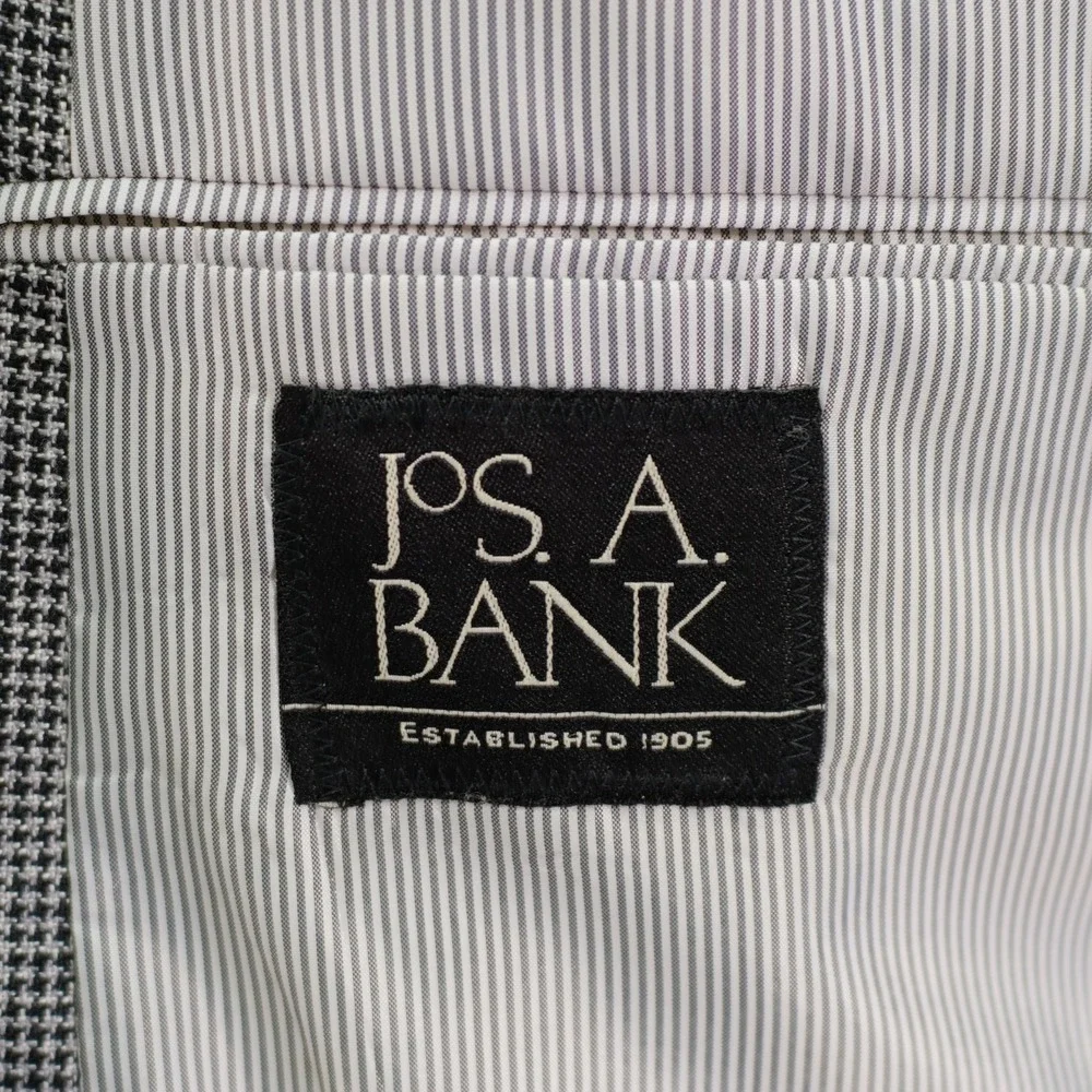 Jos A Bank Linen Tweed Wool Black Gray Check Sport Coat 40R‎ 2 Button Tagged 41R